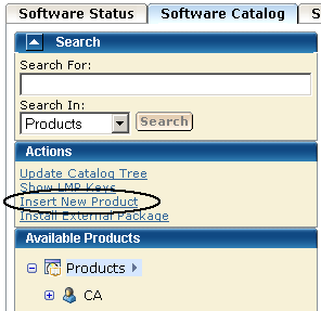 The screen capture shows the location of the Insert New Product link.