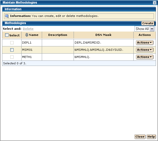 Maintain Methodologies Pick List