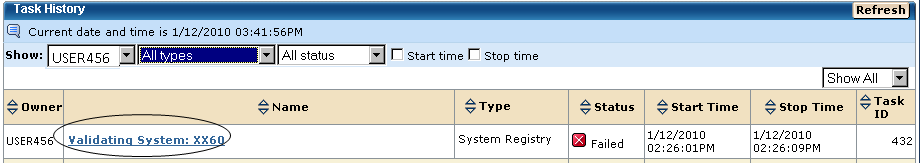 Task History Name Link