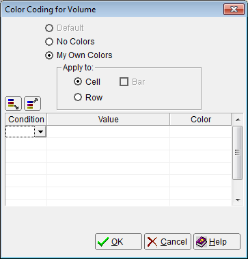 This is a screen shot example of the Column Color Code dialog.