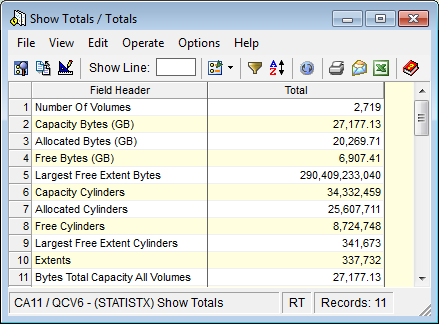 This is a screen capture example of the Statiscs Totals window of the Storage Groups object.