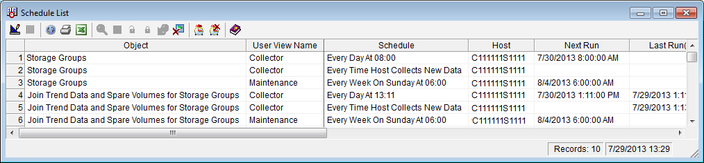 This is a screen shot example of the Windows Client Schedule List window.