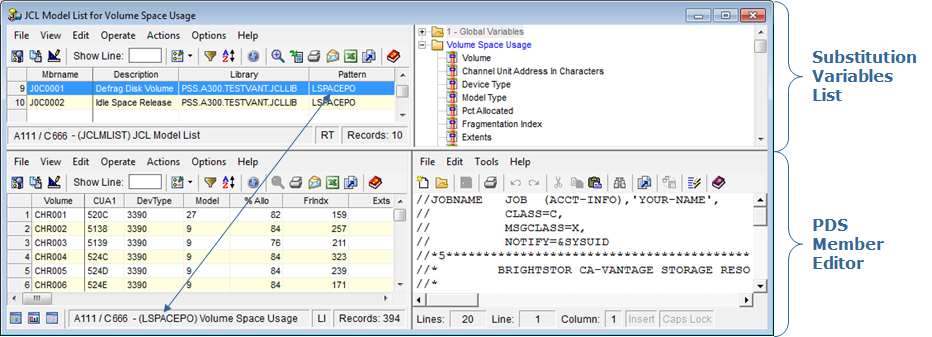 This is a screen shot of the Windows Client JCL Model List with all four dialogs in one window.