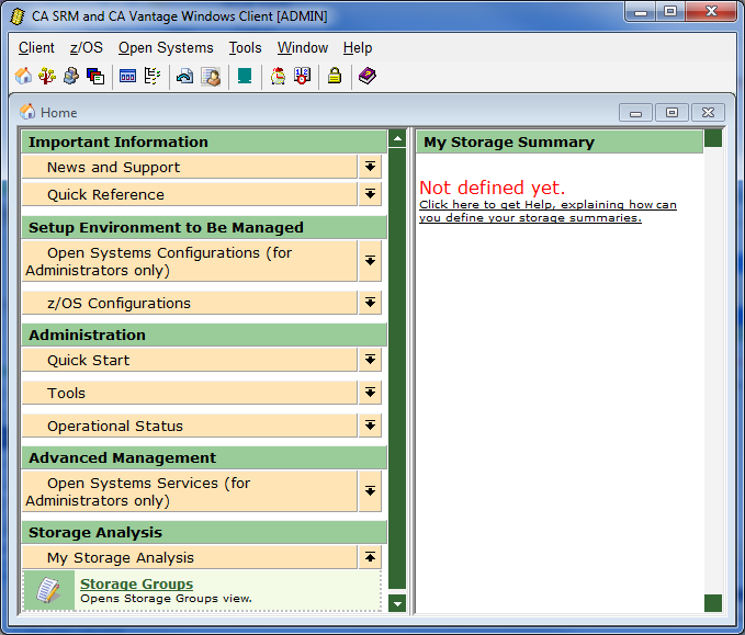 This is a screen shot example of the Windows Client with the Home Page displayed.