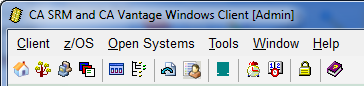 This is a screen shot example of the Windows Client main menu tool bar and menu bar