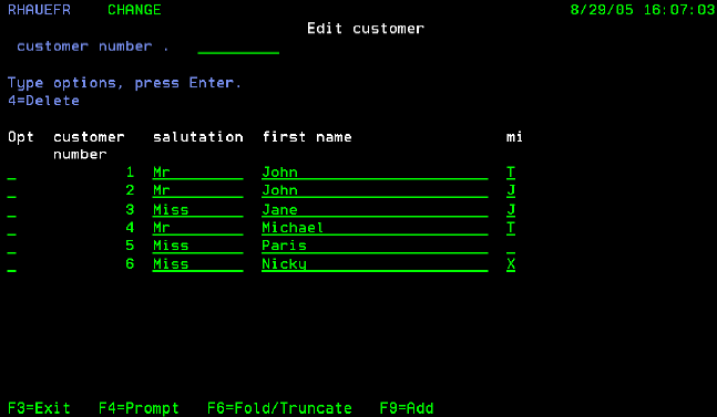 Example of partially displayed records.