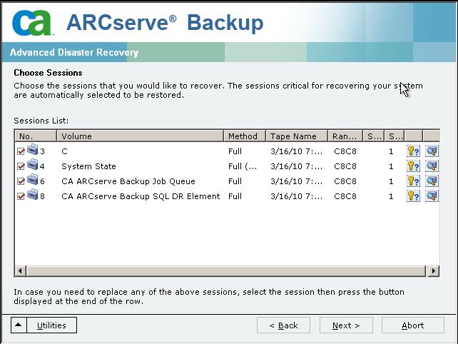 Choose session that you want to restore