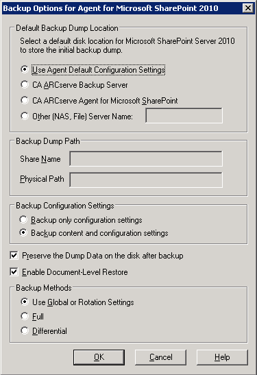 Backup Options dialog in SharePoint 2010