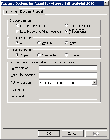 Document-Level Restore Option Dialog in SharePoint 2010