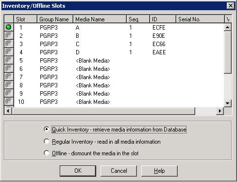 Inventory/Offline Slots dialog. Regular Inventory - read in all media information is specified.