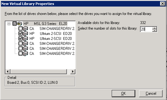 New Virtual Libraries Properties dialog. Devices appear in the available devices list.