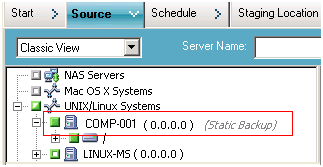 “静态备份”选项应用于该计算机。