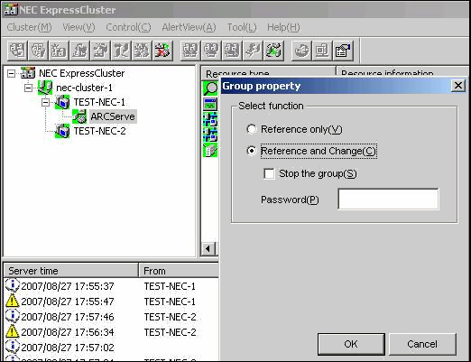 NEC Express Cluster 控制台。 此时出现“组属性”对话框。