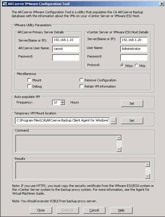 “ARCserve VMware 配置工具”对话框。