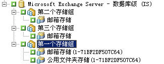 存储组显示在 Exchange Server 2000 和 2003 的 Microsoft Exchange Server-数据库级 (IS) 下