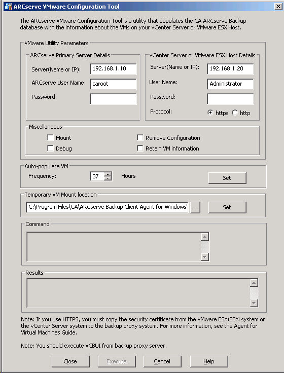 [ARCserve VMware 配置工具] 對話方塊。