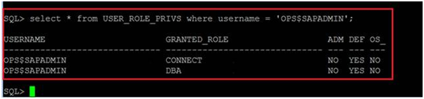 使用 SQL*Plus 公用程式驗證 Oracle 帳戶包含 DBA 和 CONNECT 角色