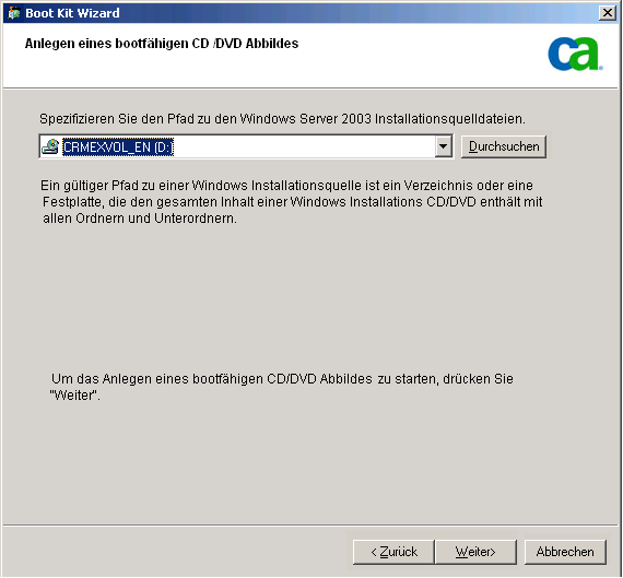 Geben Sie den Pfad für Windows-Quelldateien an