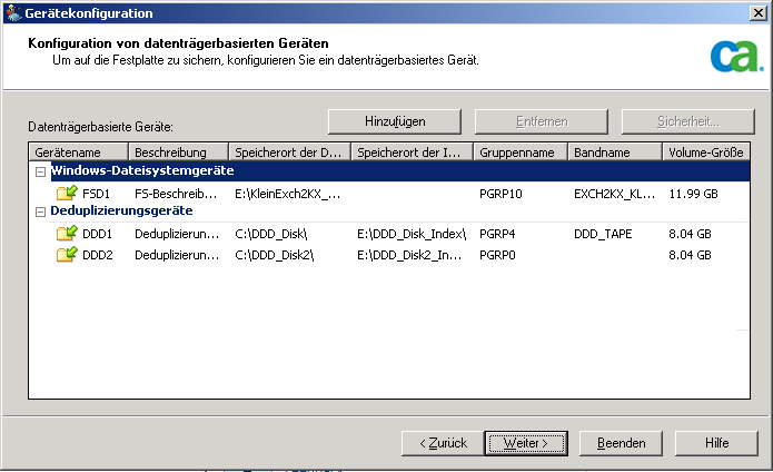 Gerätekonfiguration - Konfiguration des Deduplizierungsgeräts - Speicherort der Indexdateien angeben.