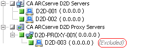 The Exclude option is applied to a ARCserve D2D source node.