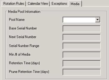 Backup Manager Schedule Tab. The Media tab is selected.