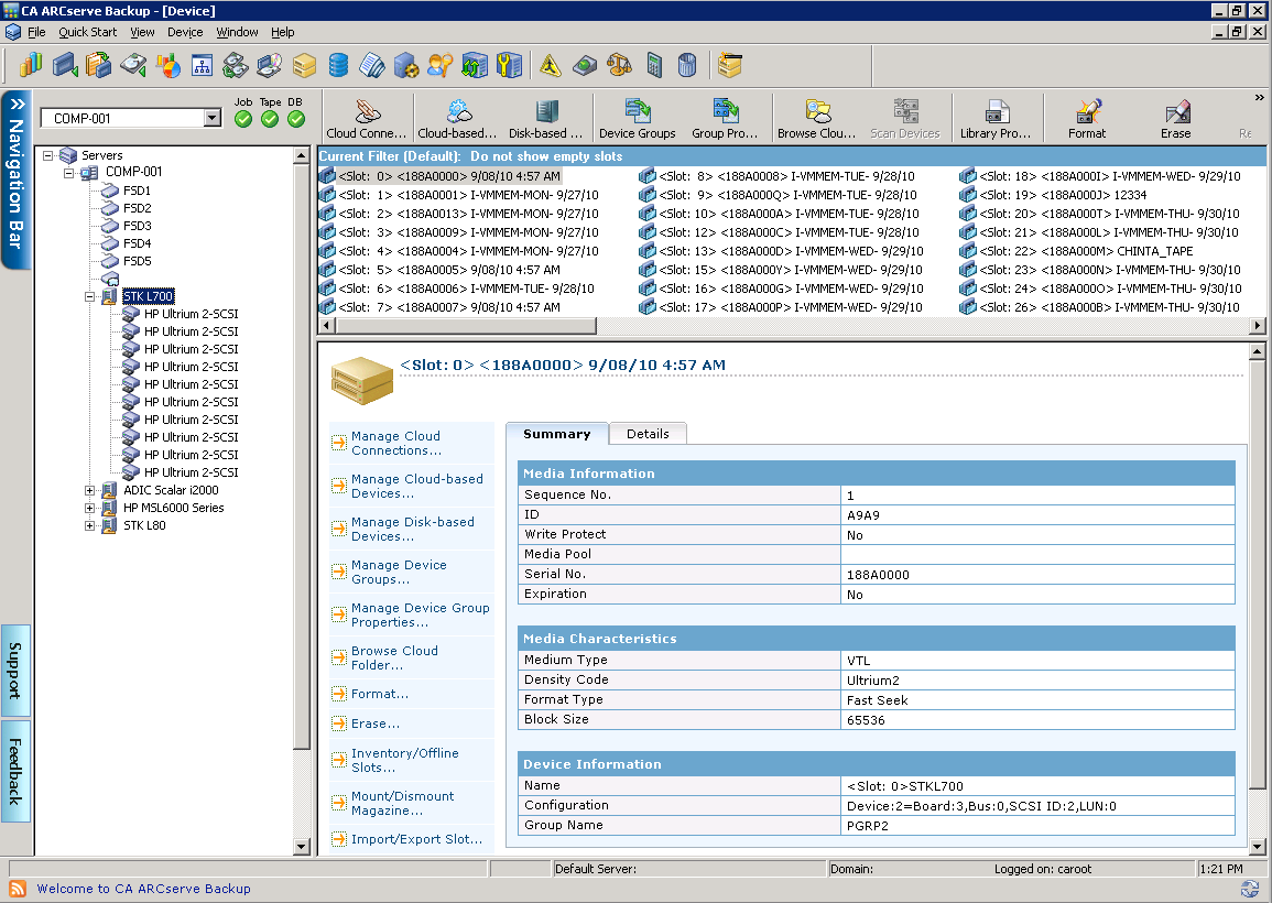 Device Manager window. Summary information about media displays.