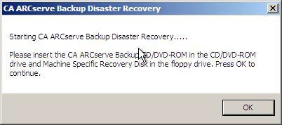 Starting Disaster Recovery Dialog