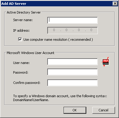 Add AD Server dialog