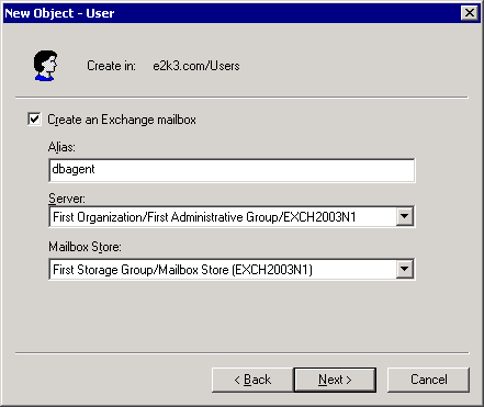 New Object showing Exchange Mailbox User