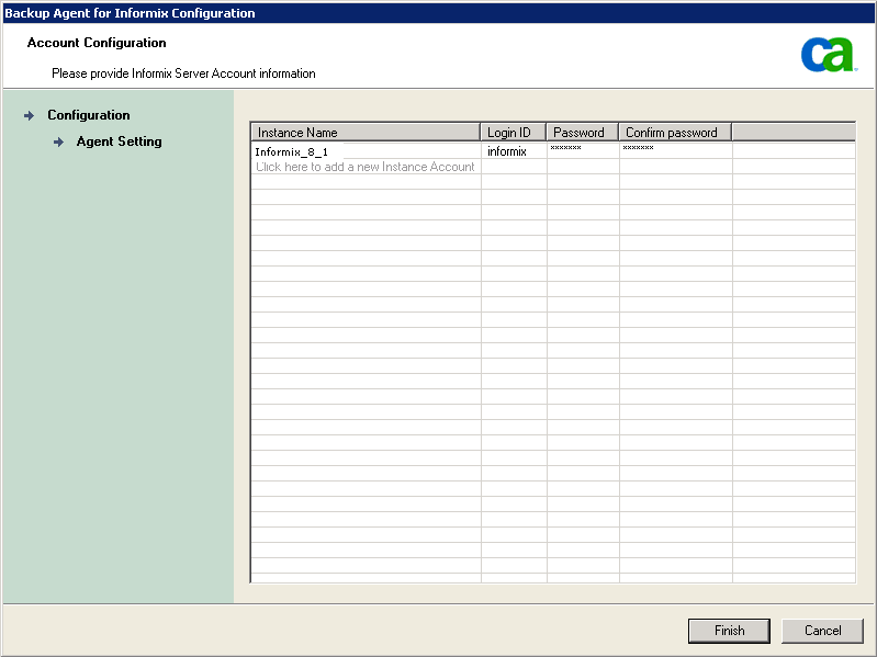 Informix Agent Account Configuration