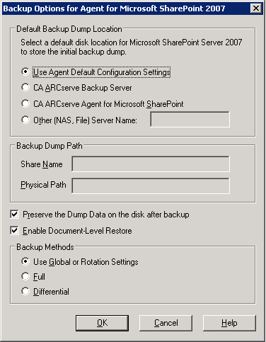 Backup Options Dialog in SharePoint Server 2007