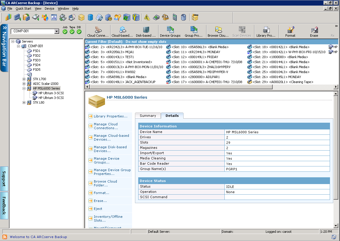 Device Manager Window. Detailed information about libraries displays.