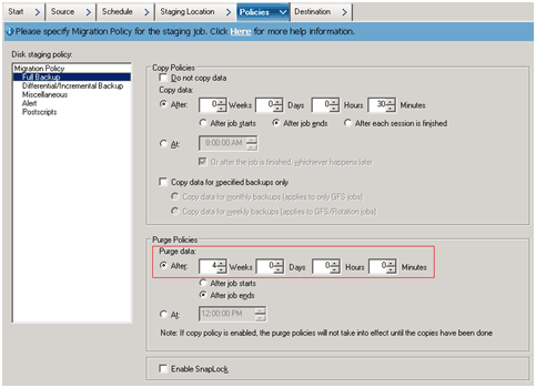 Backup Manager Policies Tab_Migration Policy GFS for SFB