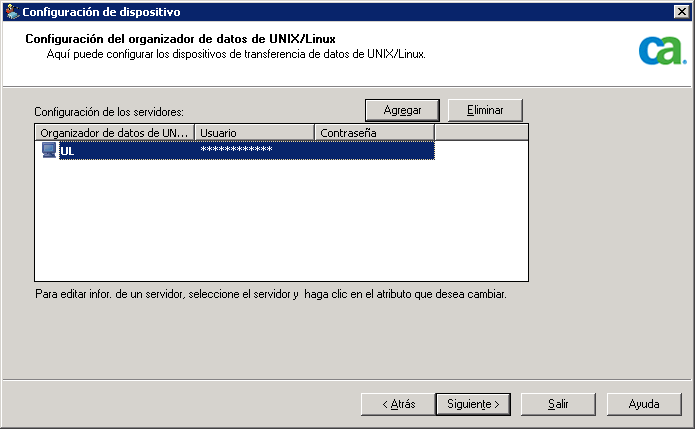 Configuración de dispositivo: registrando el servidor de organizador de datos con el servidor primario.