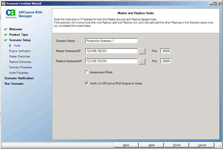 Pantalla Host master y réplica