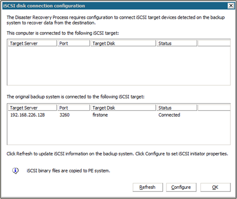 pantalla Configuración de conexión de disco de iSCSI