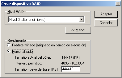 Cuadro de diálogo Crear dispositivo RAID.
