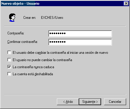 Nuevo objeto que muestra campos de contraseña