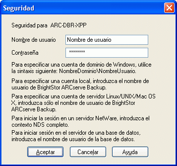 Cuadro de diálogo Seguridad del Agente de ARCserve
