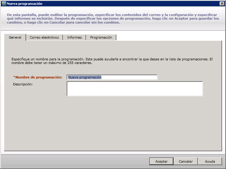 Programación de correo electrónico: ficha General