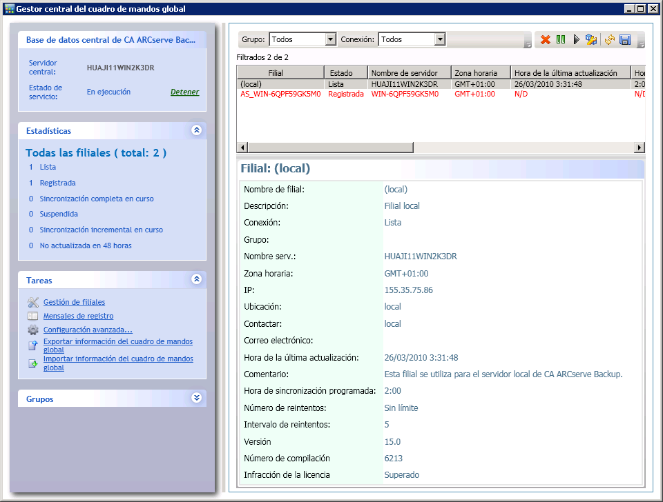 Gestor central del cuadro de mandos global