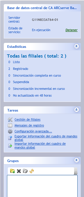 Gestor central del cuadro de mandos global: estado y barra de navegación
