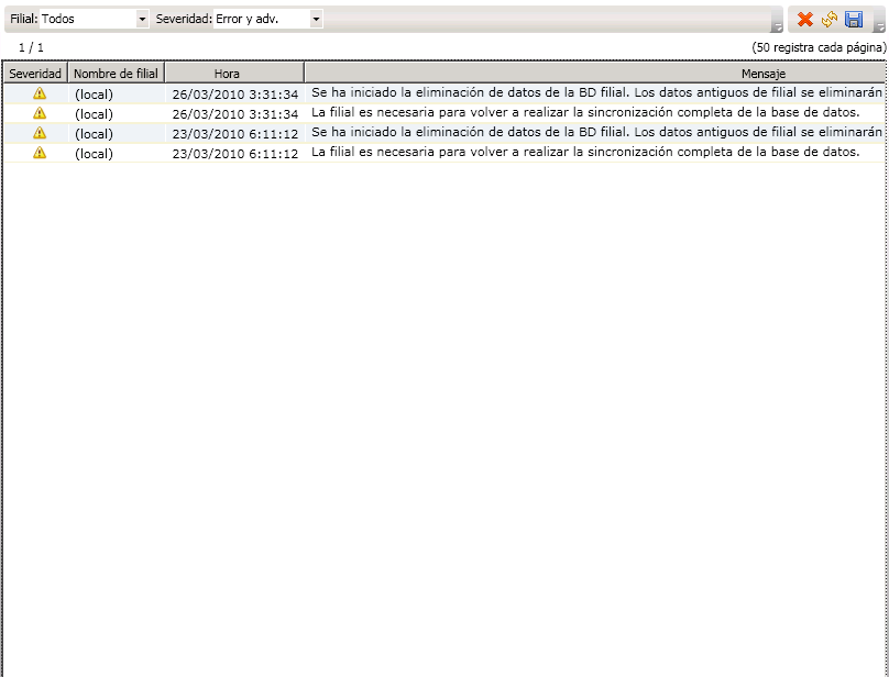 Panel de mensajes del gestor central