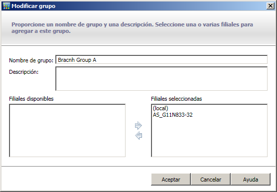 Grupos del gestor central: modificar grupo de filiales