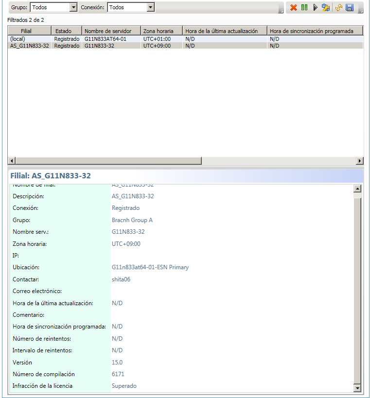 Gestor central - Panel de gestión de filiales