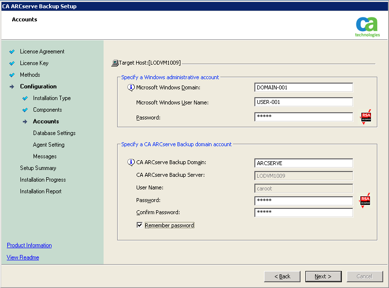 Configuración: Cuadro de diálogo Cuentas.