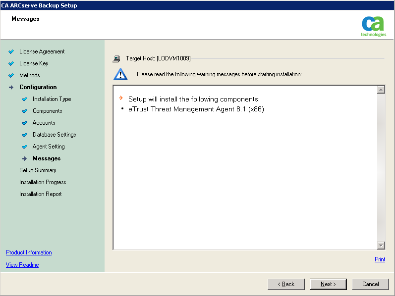 Configuración: Cuadro de diálogo Mensajes.