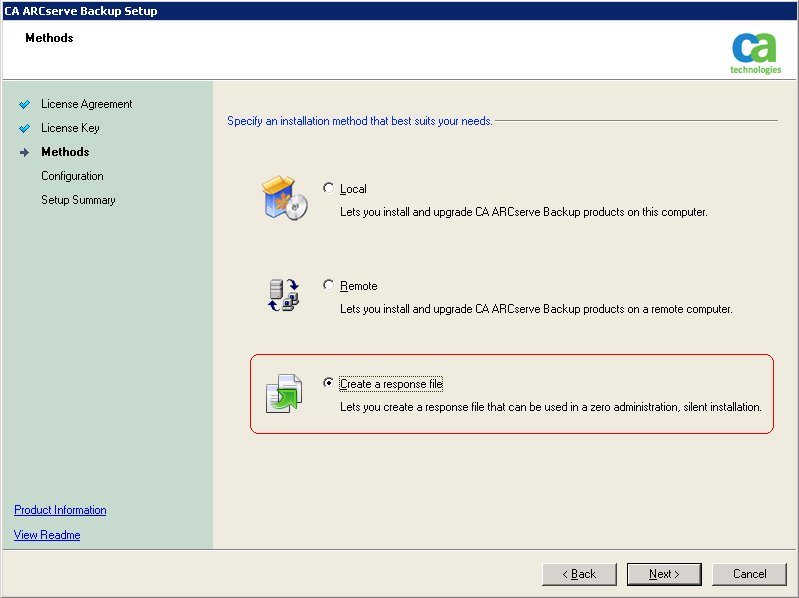 Configuración: Se especifica Métodos, Crear un archivo de respuesta.