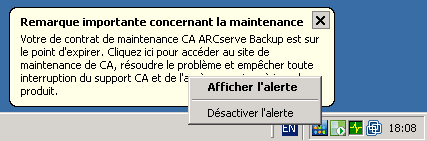 Icône d'alerte de maintenance dans le plateau système Windows.