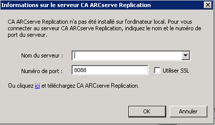 Boîte de dialogue Informations sur le serveur de réplication de CA ARCserve.